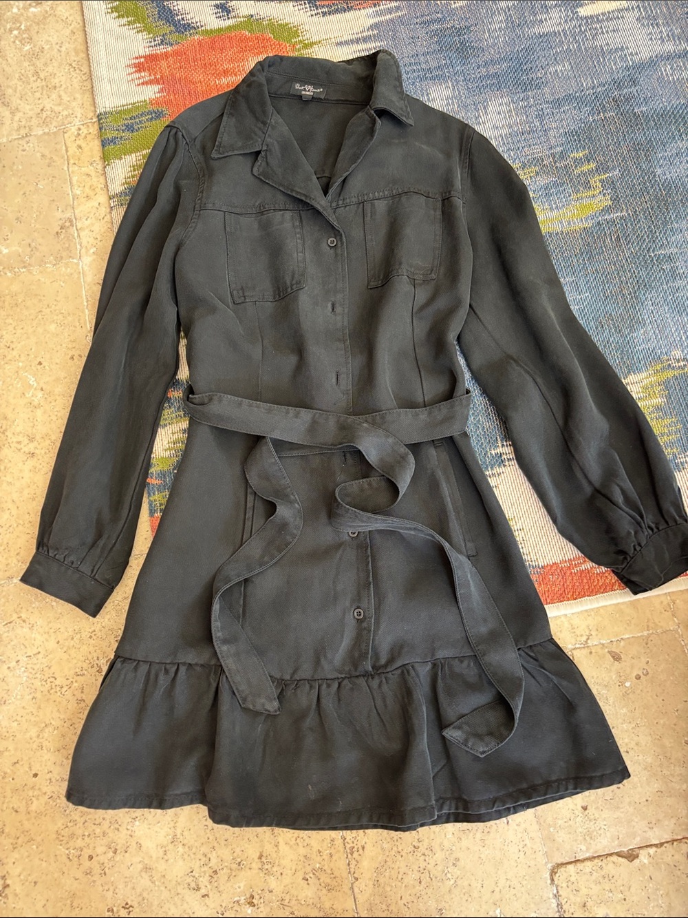 Velvet Heart Black Button-Front Shirt Dress with Waist Tie
